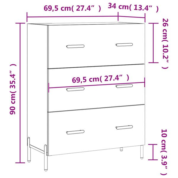 vidaXL Ντουλάπι Λευκό 69,5 x 34 x 90 εκ. από Επεξεργασμένο Ξύλο
