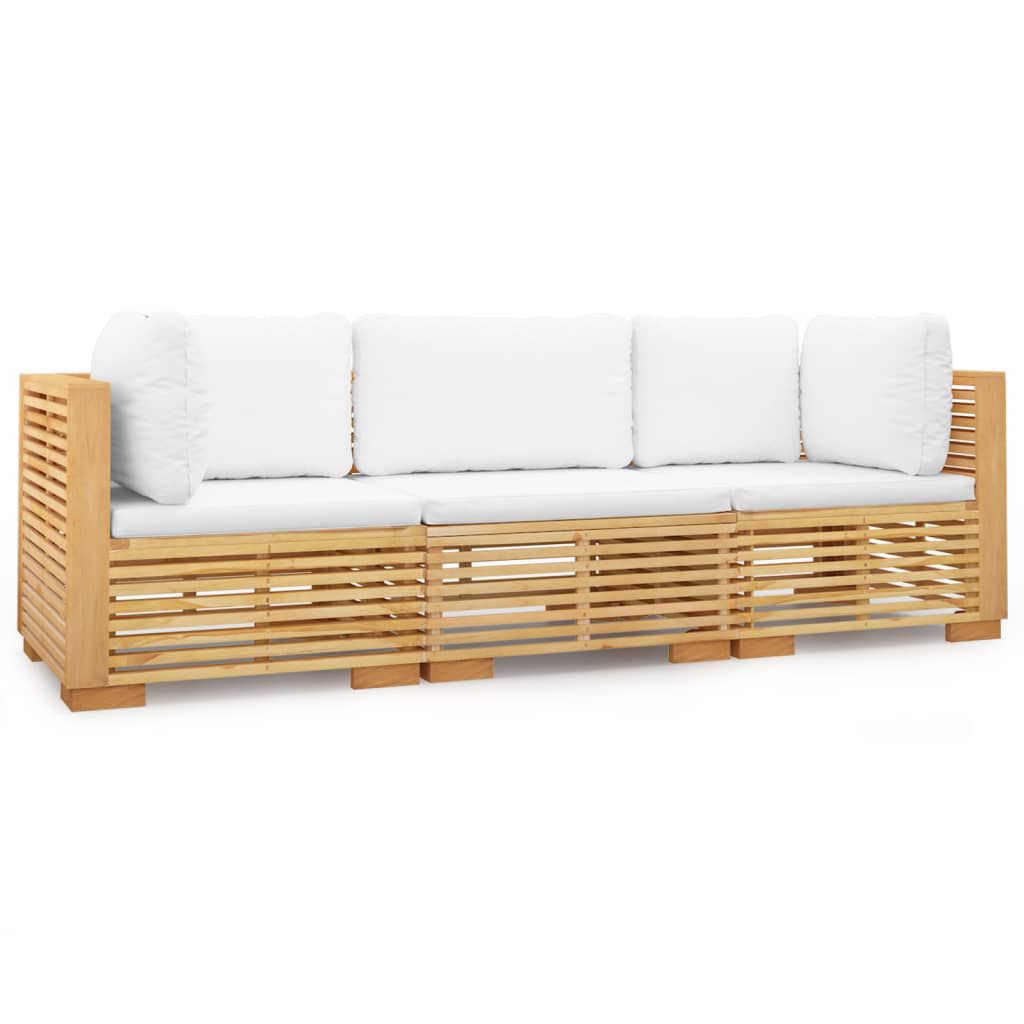 vidaXL Σαλόνι Κήπου Σετ 3 Τεμαχίων από Μασίφ Ξύλο Teak με Μαξιλάρια