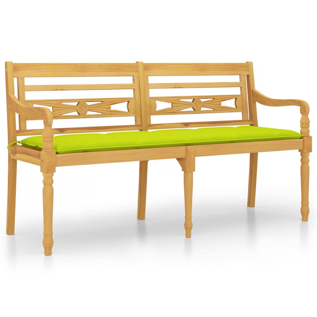 vidaXL Παγκάκι Batavia 150 εκ. Μασίφ Ξύλο Teak με Αν. Πράσινο Μαξιλάρι