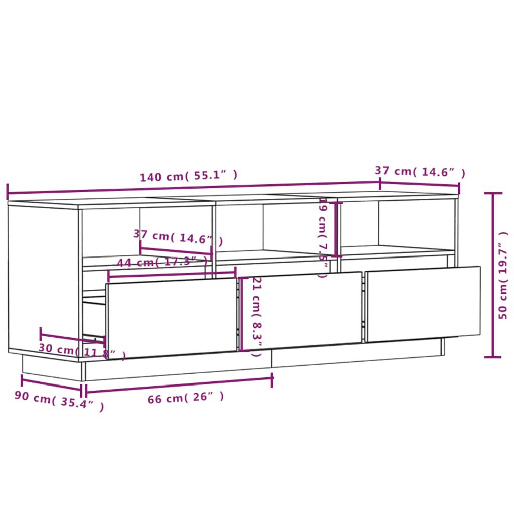 vidaXL Έπιπλο Τηλεόρασης Λευκό 140 x 37 x 50 εκ. από Μασίφ Ξύλο Πεύκου