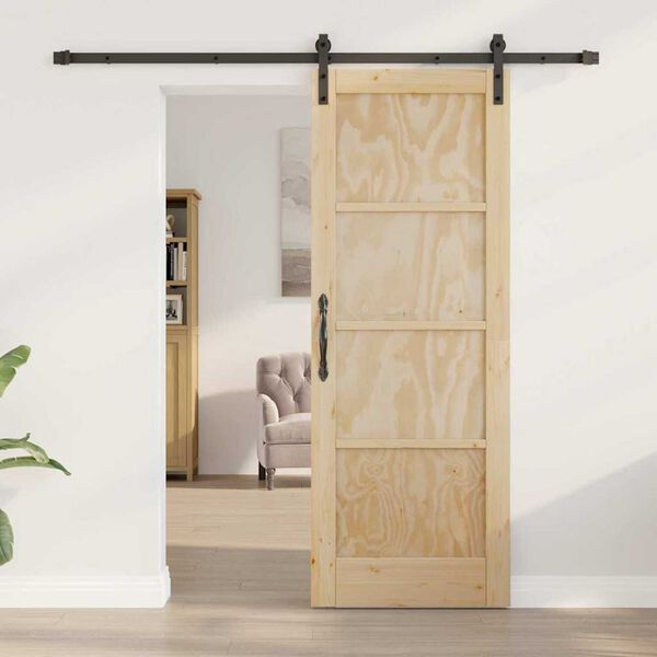 vidaXL Συρόμενη Πόρτα Φυσικό και μαύρο 73.5 x 198.5 εκ.