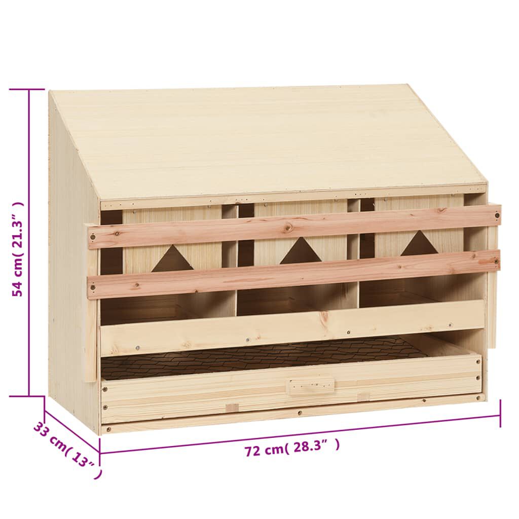 vidaXL Φωλιά για Κότες με 3 Θέσεις 72x33x54 εκ. από Μασίφ Ξύλο Πεύκου
