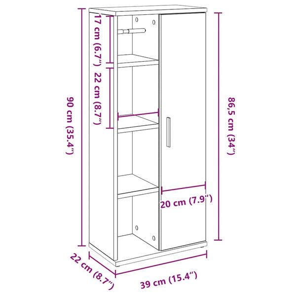 vidaXL Ντουλάπι μπάνιου με θήκη για ρολά Δρυς sonoma 39x22x90 cm