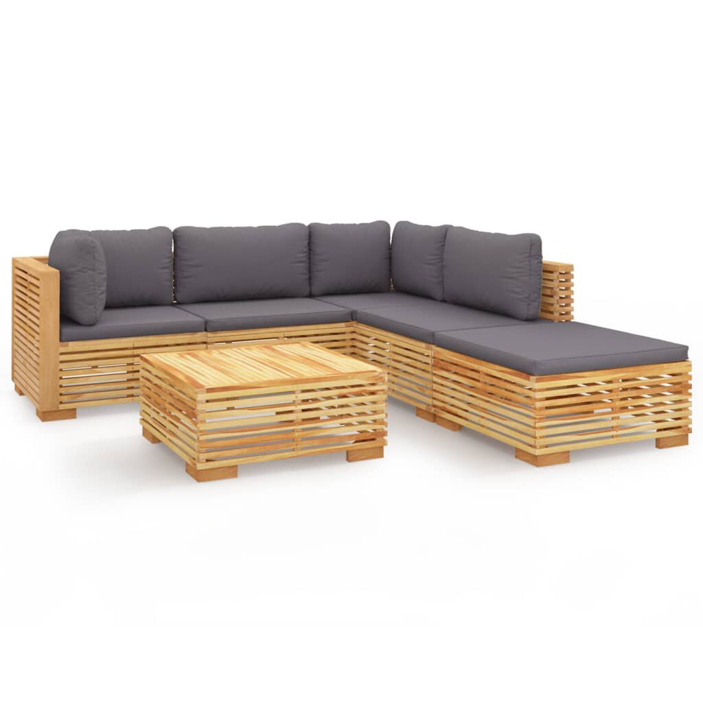 vidaXL Σαλόνι Κήπου Σετ 6 Τεμαχίων από Μασίφ Ξύλο Teak με Μαξιλάρια