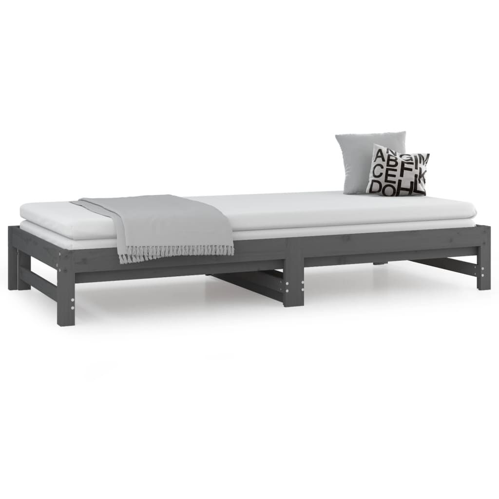 vidaXL Καναπές Κρεβάτι Συρόμενος Γκρι 2x(90x200) εκ. Μασίφ Ξύλο Πεύκου
