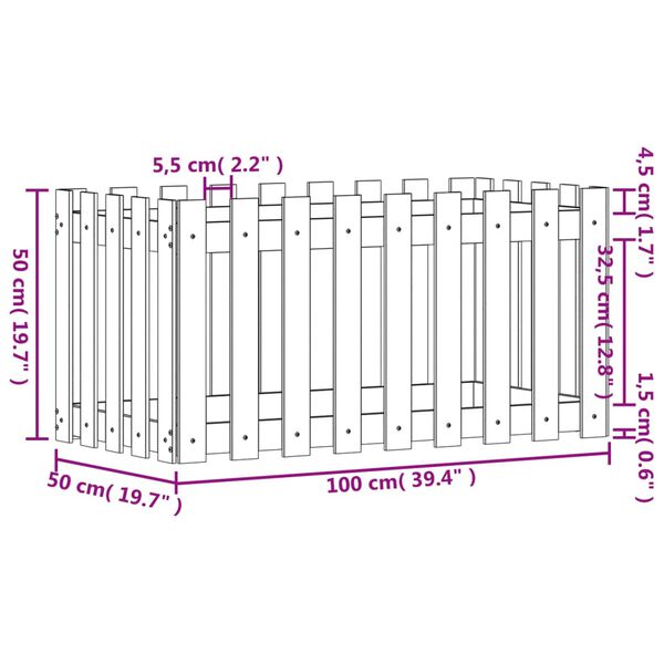 vidaXL Ζαρντινιέρα με Σχέδιο Φράχτη 100x50x50εκ. Εμποτισμ. Ξύλο Πεύκου