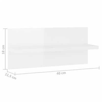 vidaXL Ραφιέρες Τοίχου 2 τεμ. Γυαλιστερό Λευκό 40 x 11,5 x 18 εκ.