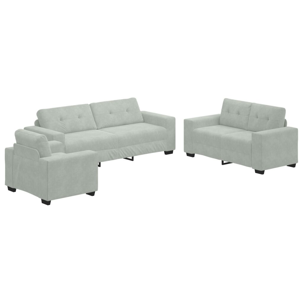 vidaXL Σετ Καναπέ με μαξιλάρι 3 pcs Γκρι 221 x 78 x 80 εκ Βελούδο