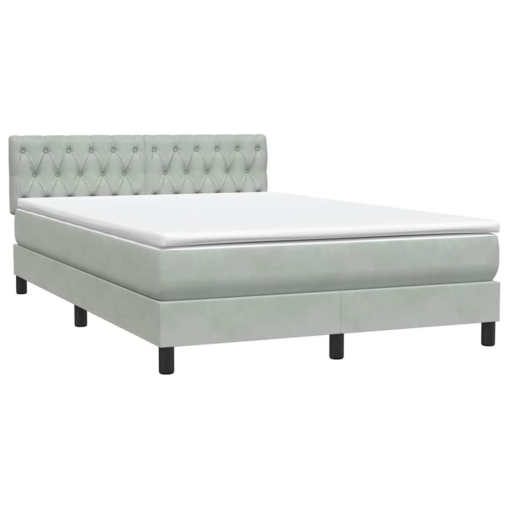 vidaXL Κρεβάτι Boxspring με Στρώμα Ανοιχτό Γκρι 140x210 εκ. Βελούδινο