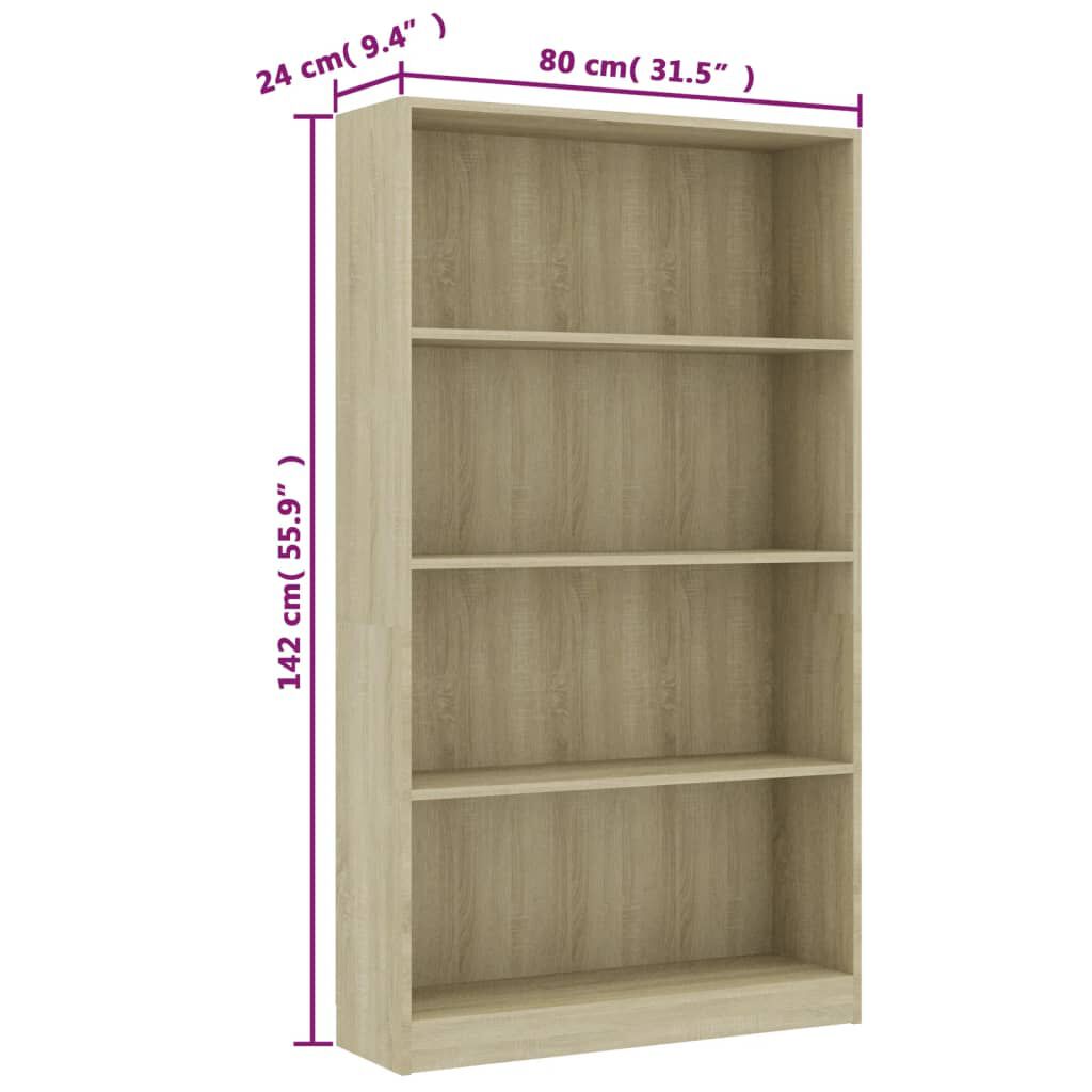 vidaXL Βιβλιοθήκη με 4 Ράφια Sonoma Δρυς 80x24x142 εκ. Επεξ. Ξύλο
