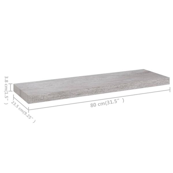 vidaXL Ράφι Τοίχου Γκρι Σκυροδέματος 80x23,5x3,8 εκ. από MDF