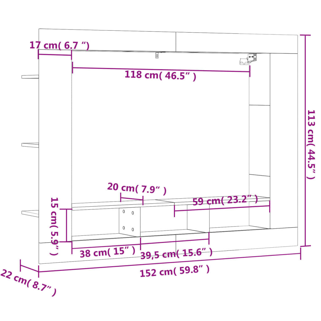 vidaXL Έπιπλο Τηλεόρασης Γκρι Sonoma 152 x 22 x 113 εκ. Επεξεργ. Ξύλο