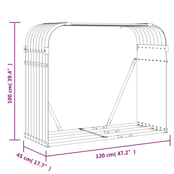 vidaXL Ξυλοθήκη Καφέ 120x45x100 εκ. από Γαλβανισμένο Ατσάλι