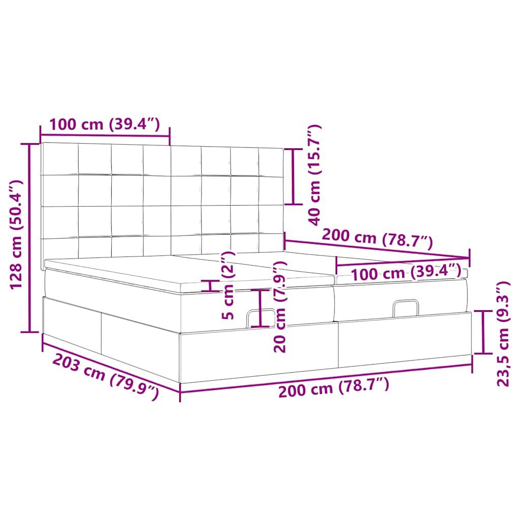 vidaXL Οθωμανικό κρεβάτι με στρώματα & LEDs Σκούρο γκρι Βελούδο
