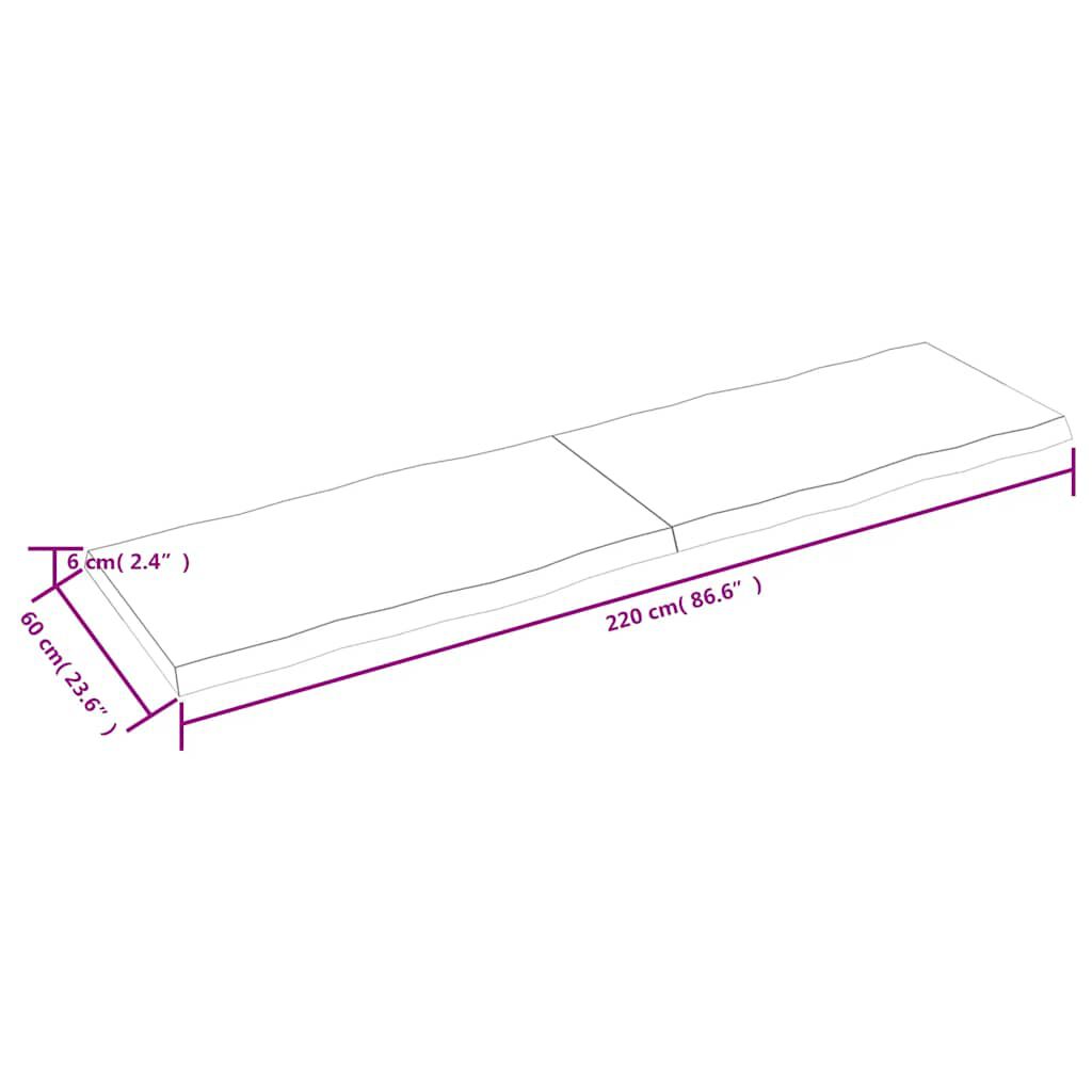 vidaXL Επιφ Τραπεζιού Αν Καφέ 220x60x(2-6)εκ.Ακατέργ. Μασίφ Ξύλο Δρυός