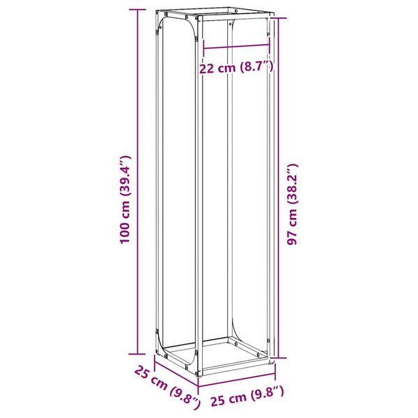 vidaXL Ράφι για καυσόξυλα 25x25x100 εκ. Ατσάλι ψυχρής έλασης