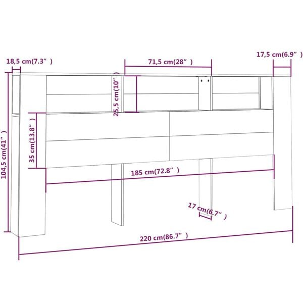 vidaXL Κεφαλάρι Με Αποθηκευτικό Χώρο Sonoma Δρυς 220x18,5x104,5 εκ.