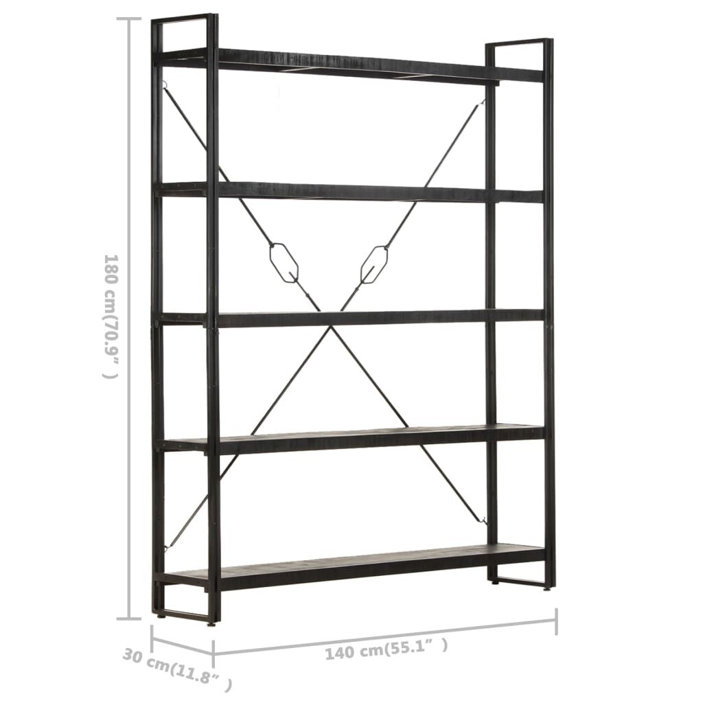 vidaXL Βιβλιοθήκη με 5 Επίπεδα Μαύρη 140x30x180 εκ. Μασίφ Ξύλο Μάνγκο