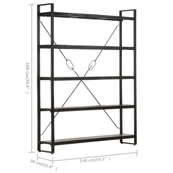 vidaXL Βιβλιοθήκη με 5 Επίπεδα Μαύρη 140x30x180 εκ. Μασίφ Ξύλο Μάνγκο