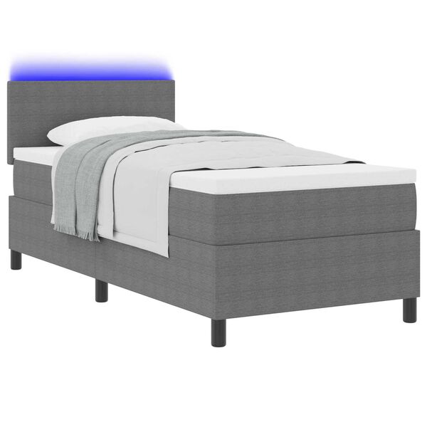 vidaXL Κρεβάτι με Βαθιά Βάση με Στρώμα & LED Ανοιχτό Γκρι 100x200 εκ. Ύφασμα Βελουτέ
