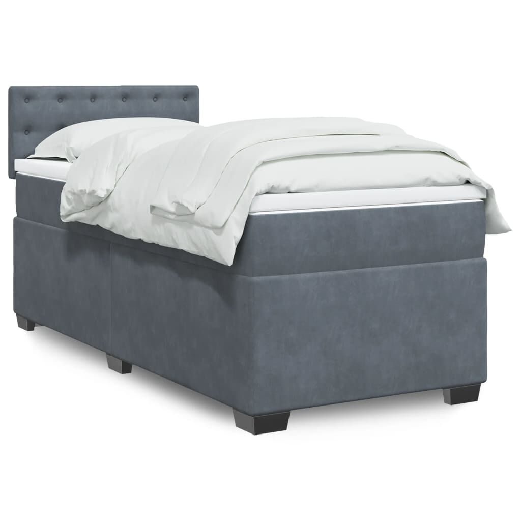 vidaXL Κρεβάτι Boxspring με Στρώμα Σκούρο Γκρι 90x200 εκ. Βελούδινο