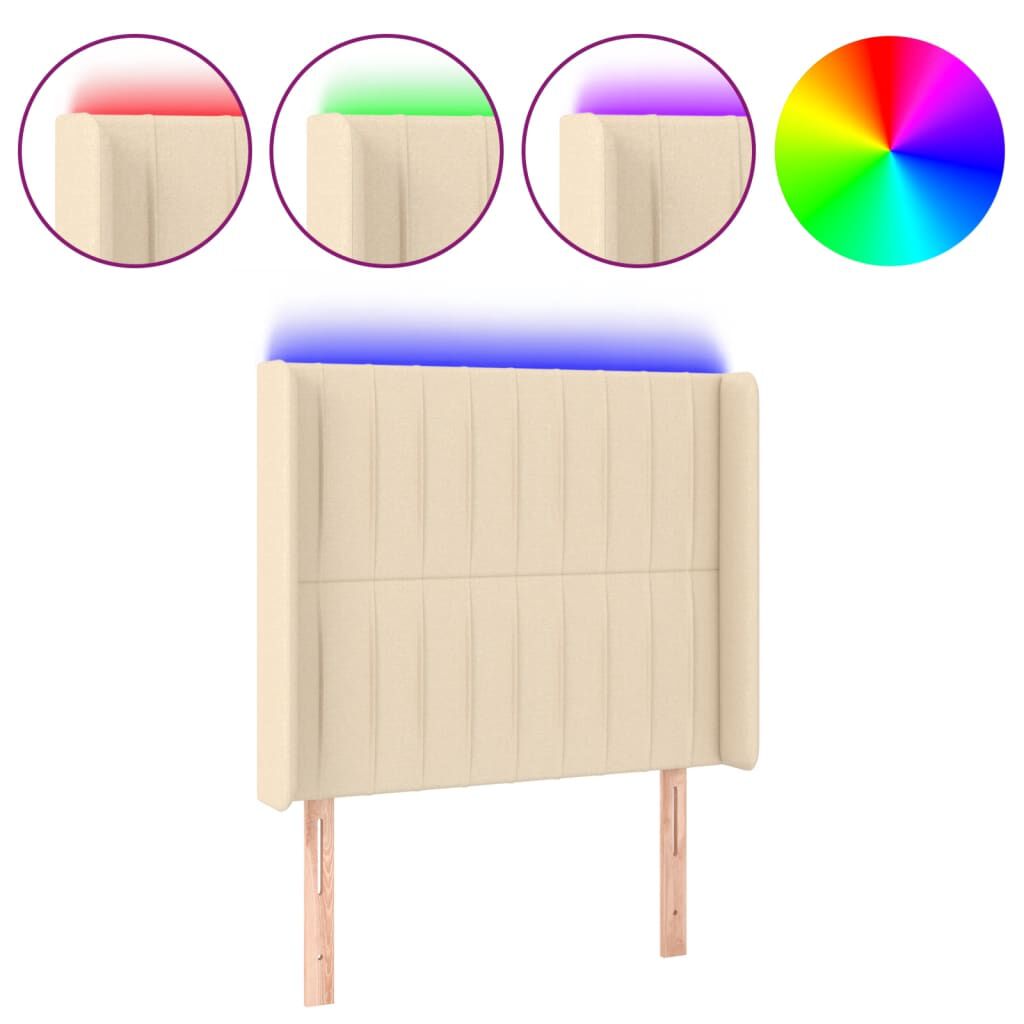vidaXL Κεφαλάρι Κρεβατιού LED Κρεμ 93x16x118/128εκ. Υφασμάτινο