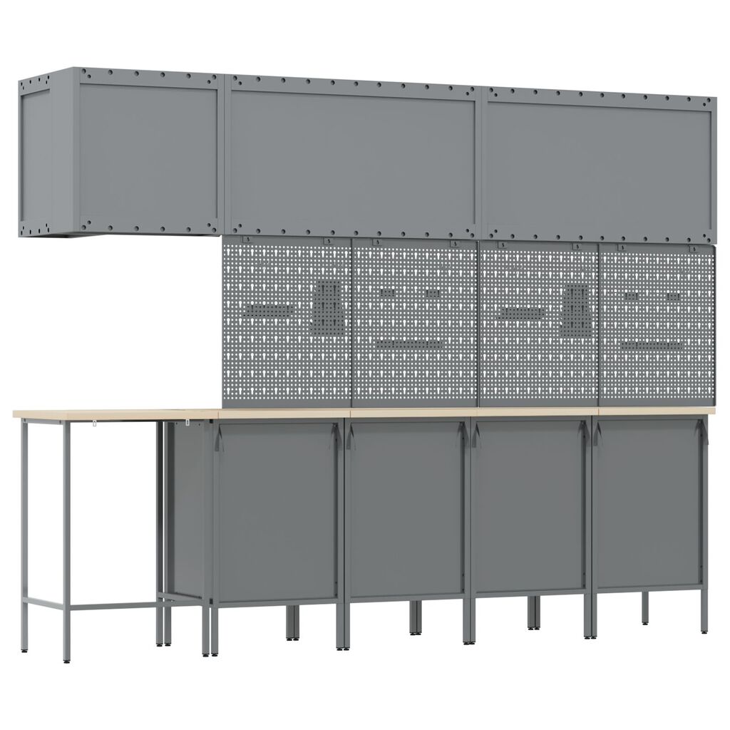 vidaXL 12 κομμάτια Σετ Ντουλάπας Εργασίας και Πίνακα Μεγάλων Μαύρο MDF και Μέταλλο