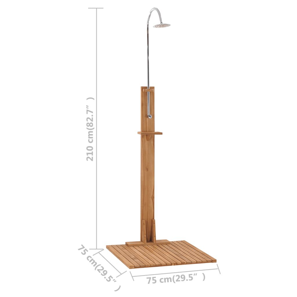 vidaXL Ντουζιέρα Κήπου 75 x 75 x 210 εκ. Μασίφ Ξύλο Teak