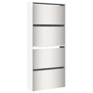 vidaXL Παπουτσοθήκη με Καθρέφτη 4 Επιπέδων Γυαλιστ. Λευκό 63x17x134εκ.