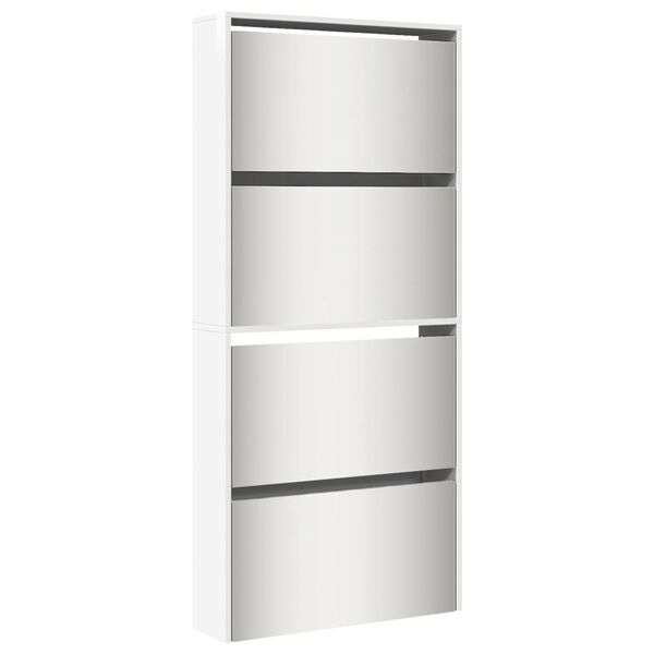 vidaXL Παπουτσοθήκη με Καθρέφτη 4 Επιπέδων Γυαλιστ. Λευκό 63x17x134εκ.