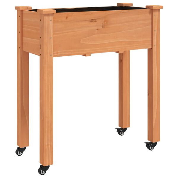 vidaXL Γλάστρα με Ρόδες & Επένδυση Καφέ 71x37x80 εκ. Μασίφ Ξύλο Ελάτης