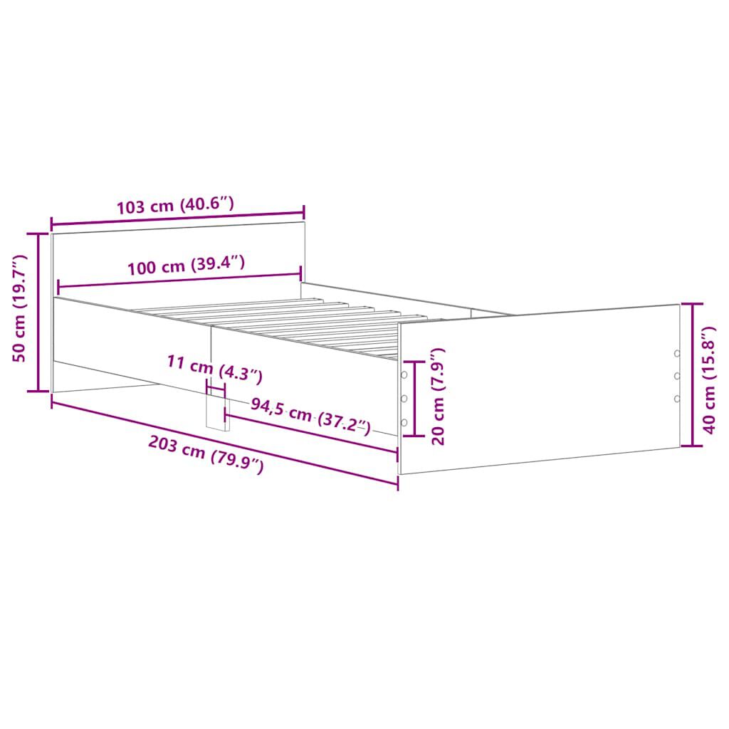 vidaXL Πλαίσιο Κρεβατιού Καφέ Δρυς 100x200 εκ. Επεξεργασμένο Ξύλο