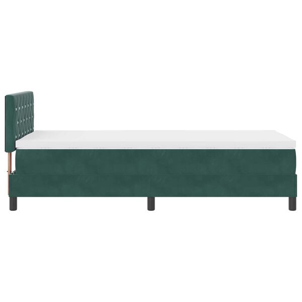 κρεβάτι box spring με μαξιλάρι και LED vidaXL σκούρο πράσινο 90x190 εκ. βελούδο