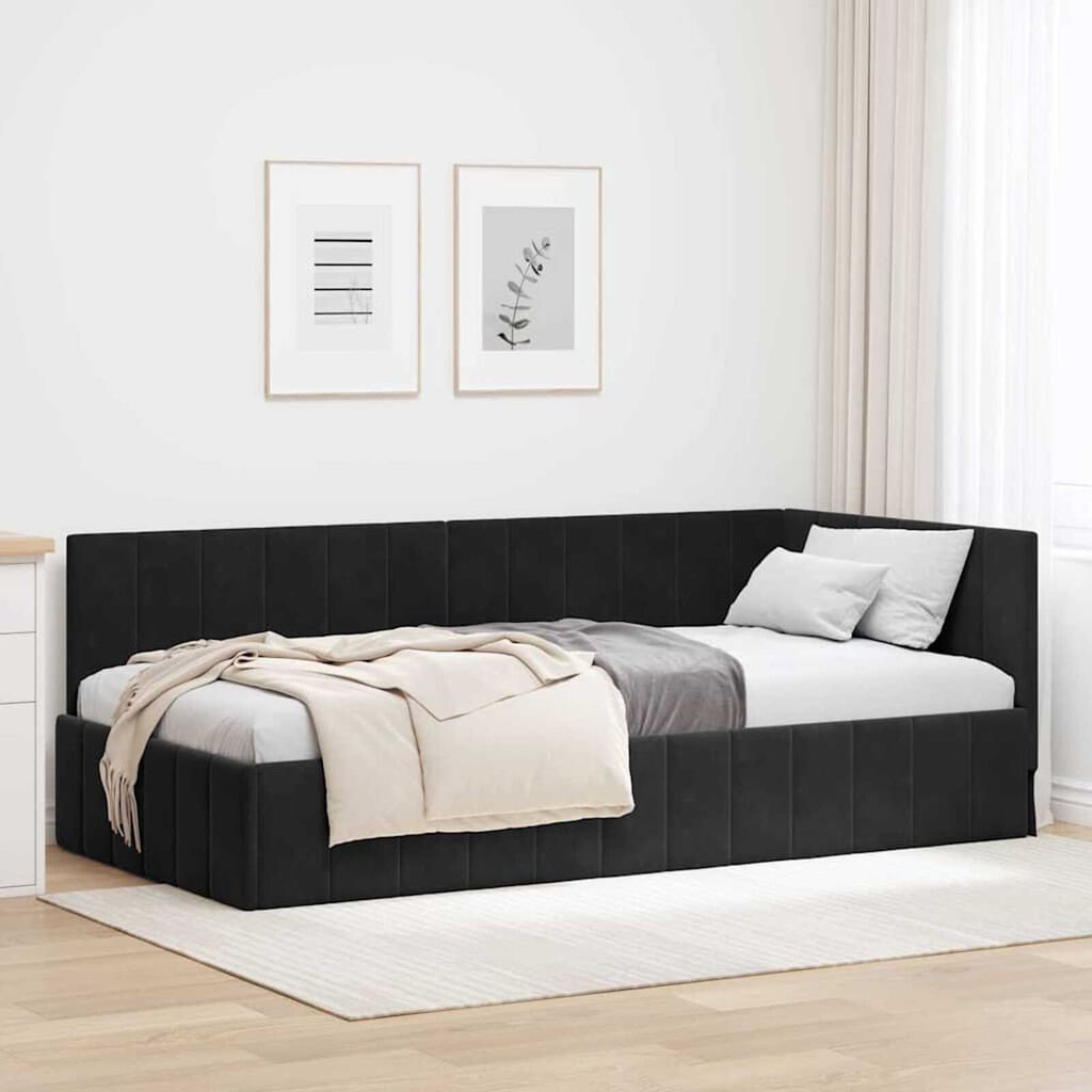 vidaXL Κρεβάτι Γωνίας με κεφαλάρι Μαύρο 100 x 200 cm Βελούδο