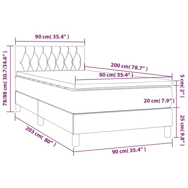 vidaXL Κρεβάτι Boxspring με Στρώμα Ανοιχτό Γκρι 90x200 εκ. Βελούδινο