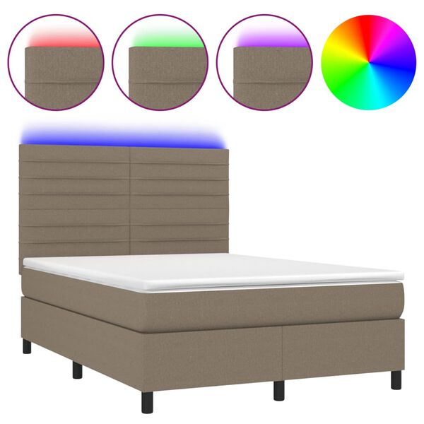 vidaXL Κρεβάτι Boxspring με Στρώμα & LED Taupe 140x190 εκ. Υφασμάτινο