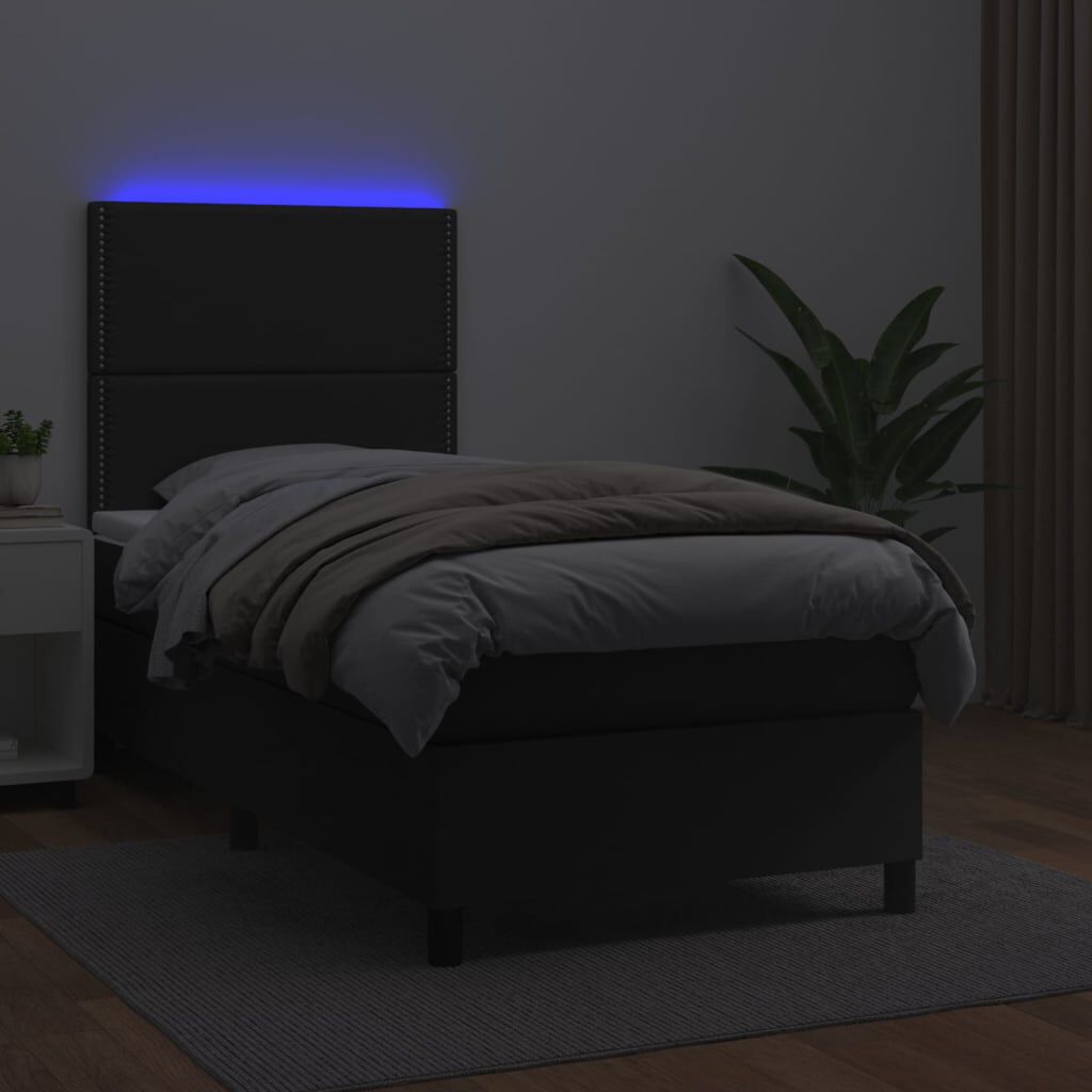vidaXL Κρεβάτι Boxspring με Στρώμα & LED Μαύρο 80x200 εκ. Συνθ. Δέρμα