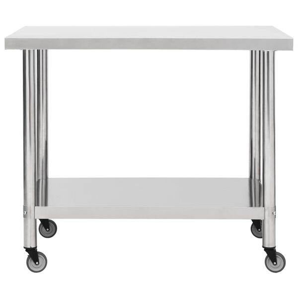 vidaXL Πάγκος Εργασίας Κουζίνας με Ροδάκια 100x30x85εκ Ανοξείδ. Ατσάλι