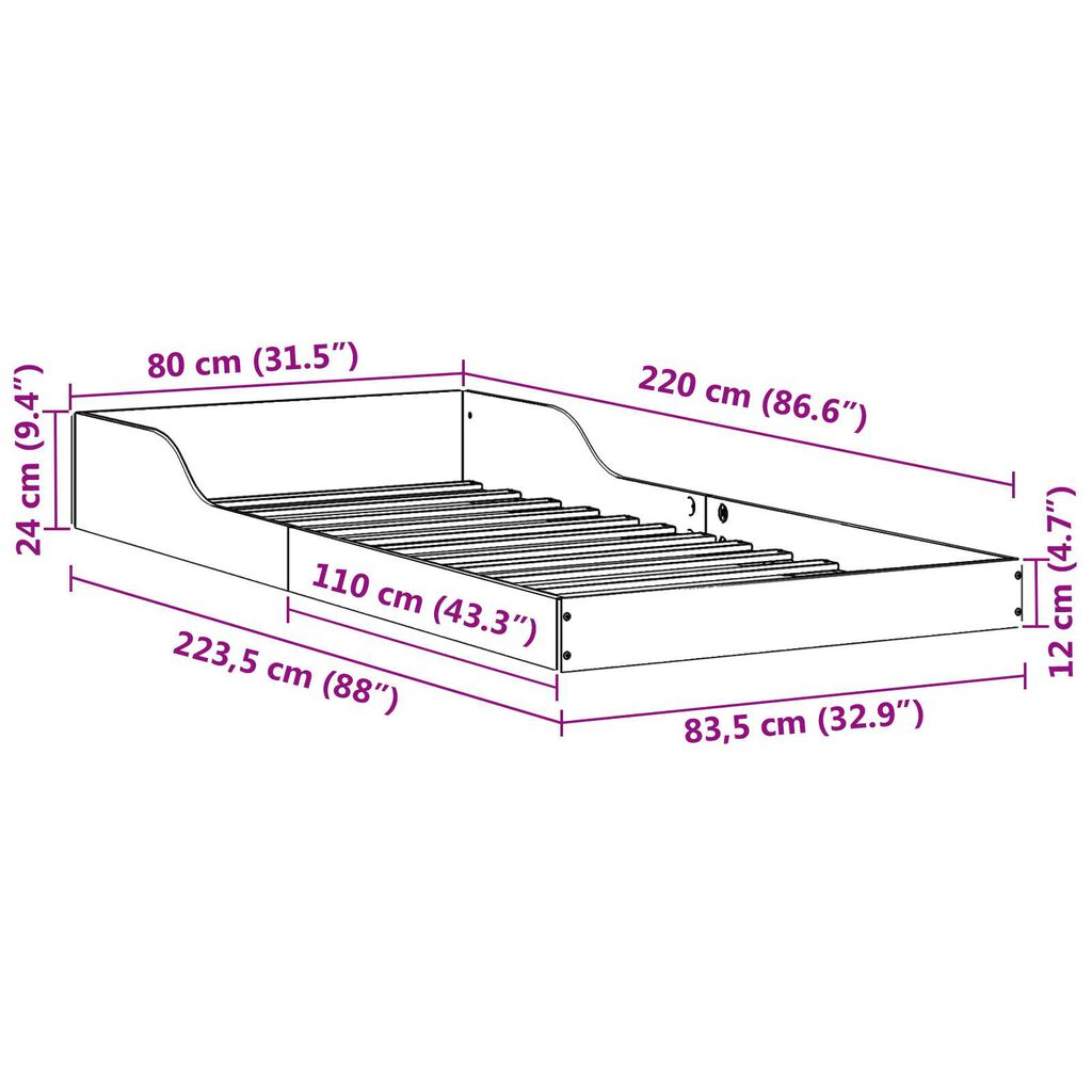 vidaXL Σκελετός Κρεβατιού Καφέ κεριού 80 x 220 cm Μασίφ ξύλο πεύκου