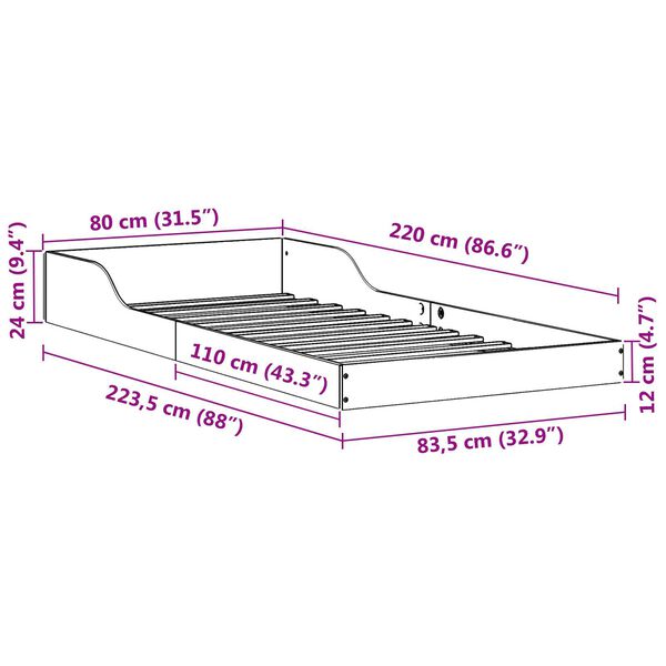 vidaXL Σκελετός Κρεβατιού Καφέ κεριού 80 x 220 cm Μασίφ ξύλο πεύκου