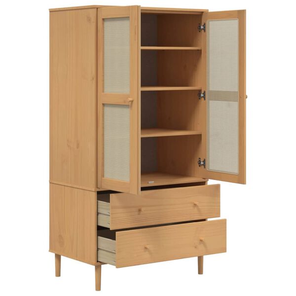 vidaXL Ντουλάπα SENJA Καφέ / Ρατάν 90 x 55 x 175 εκ. Μασίφ Ξύλο Πεύκου