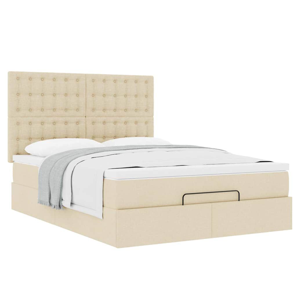vidaXL Οθωμανικό κρεβάτι με στρώμα Cream 140x200cm ύφασμα