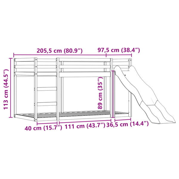 vidaXL Κουκέτα με Τσουλήθρα και Κουρτίνες Μπλε 90x200 εκ.