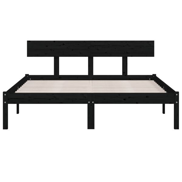 vidaXL Πλαίσιο Κρεβατιού Μαύρο 150 x 200εκ Μασίφ Ξύλο Πεύκου King Size
