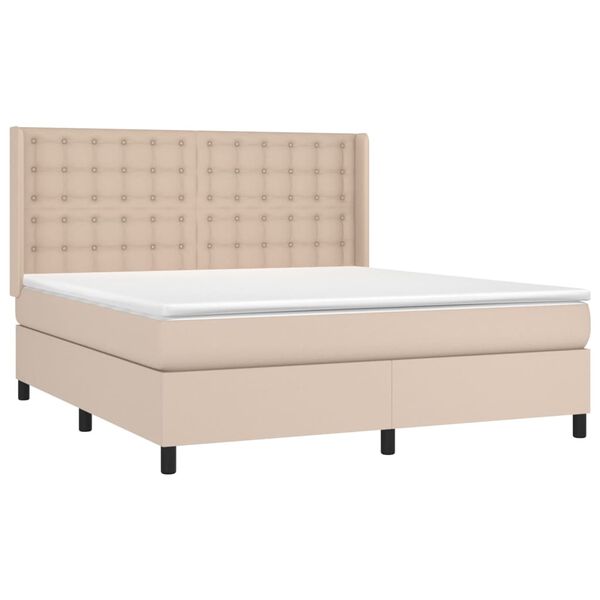 vidaXL Κρεβάτι Boxspring Στρώμα&LED Καπουτσίνο 180x200 εκ. Συνθ. Δέρμα