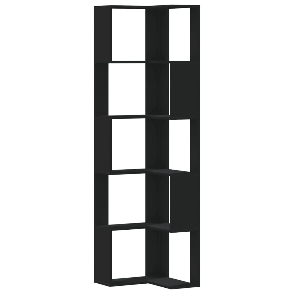 vidaXL Βιβλιοθήκη Γωνιακή 5 Επ. Μαύρο 50x50x179 εκ Επεξ. Ξύλο