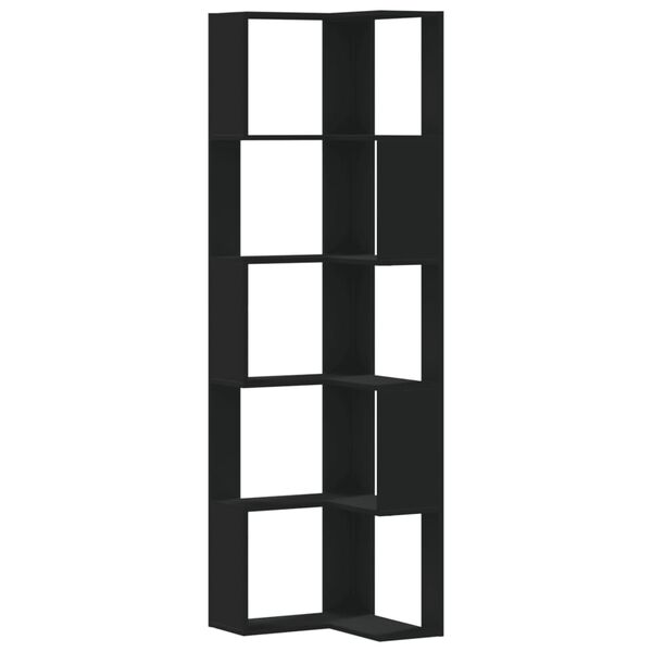 vidaXL Βιβλιοθήκη Γωνιακή 5 Επ. Μαύρο 50x50x179 εκ Επεξ. Ξύλο
