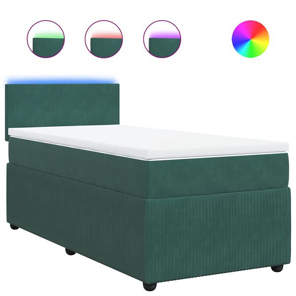 vidaXL Κρεβάτι Boxspring με Στρώμα Σκούρο Πράσινο 90x190 εκ. Βελούδινο