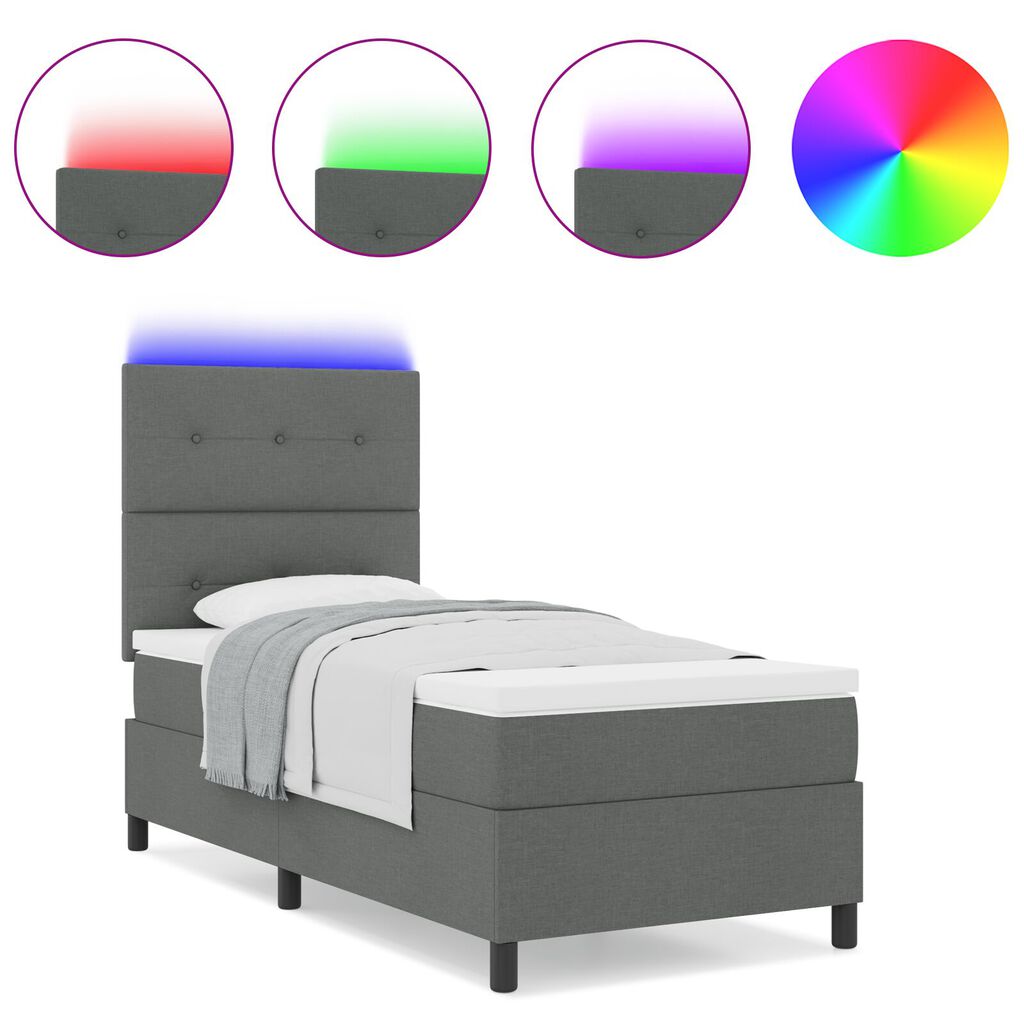 vidaXL Βάση Στρωμάτων με Στρώμα & LED Σκούρο Γκρι 90x200 εκ. Υφασμάτινο