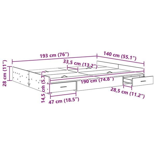 vidaXL Κρεβάτι με αποθηκευτικό χώρο Λευκό 140 x 190 cm Ματ ιμάντας